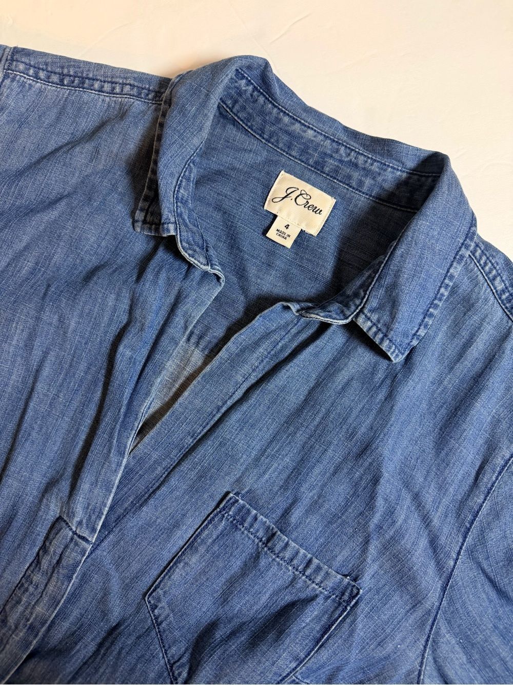 J. Crew Denim Chambray Midi Shirt Dress Size 4 Button Front Short Sleeve